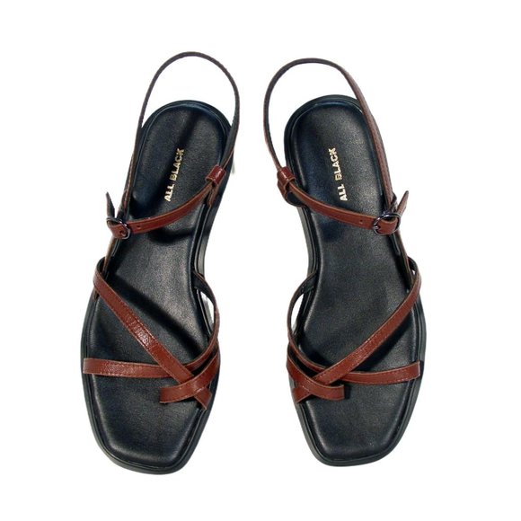 ALL BLACK $189 Strappy Platform Toe Ring Sandals Women's 37/7 - Picture 5 of 13